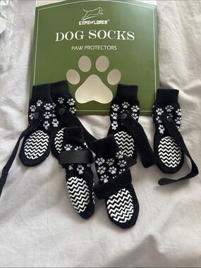 Black Paw-Print Non-Slip Dog Booties with Adjustable Strap